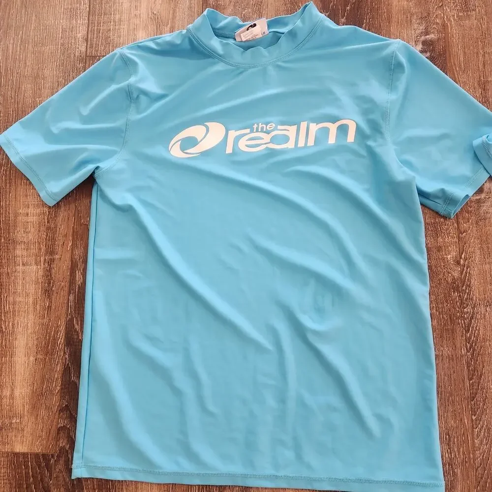 The Realm Swim Tee Shirt Men Size Medium Turquoise Blue Set of 2 Short Sleeve